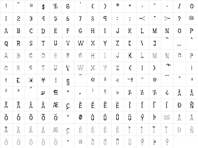 Dem Bones Regular  glyph index