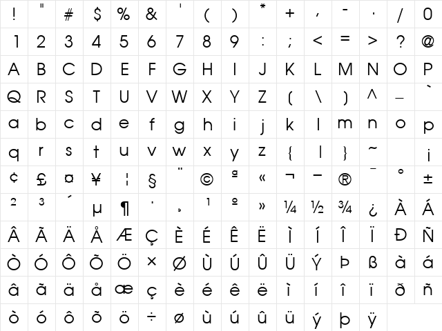 TrendexSSK Regular  glyph index