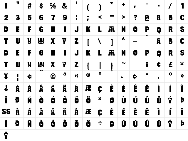 Bulltoad Butterfly Regular  glyph index