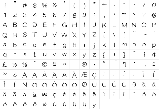 Langer Bold  glyph index