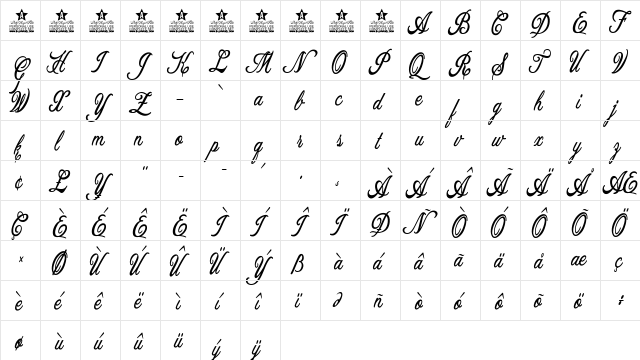 Allicia Personal Use Cursive  glyph index