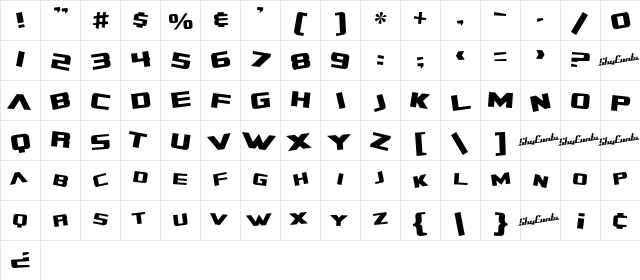 SF Zero Gravity Regular  glyph index