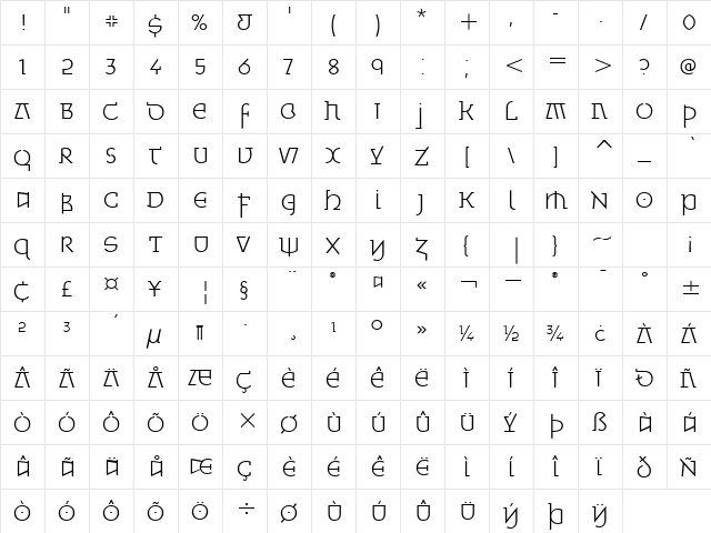 MinskaITC-Light Light  glyph index