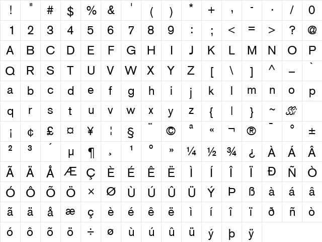 Express SSi Regular  glyph index
