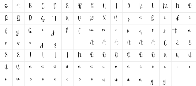 Sweet And  Pretty Regular  glyph index