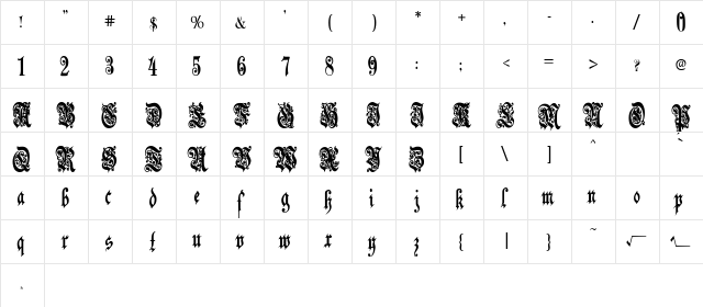 DeutscheGothicDark Regular  glyph index