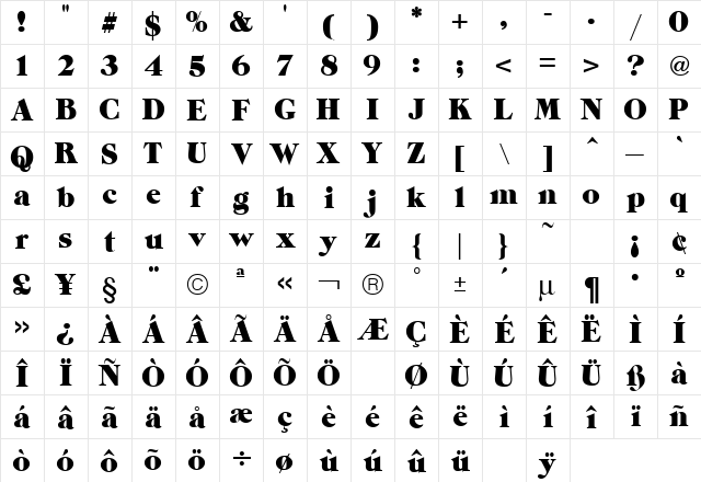 Grouch Regular  glyph index