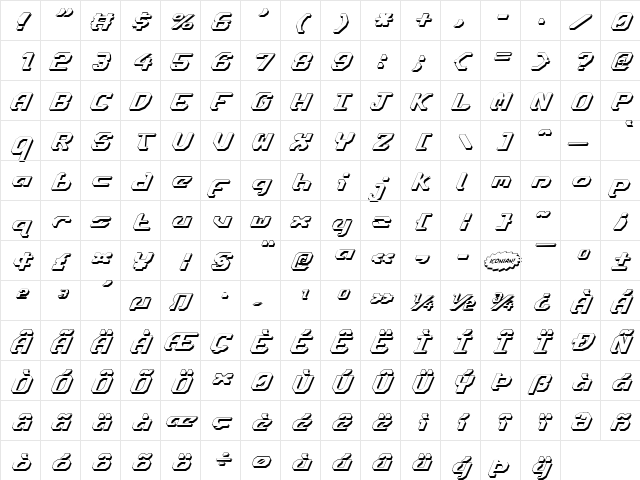 Ensign Flandry Shadow Italic Shadow Italic  glyph index