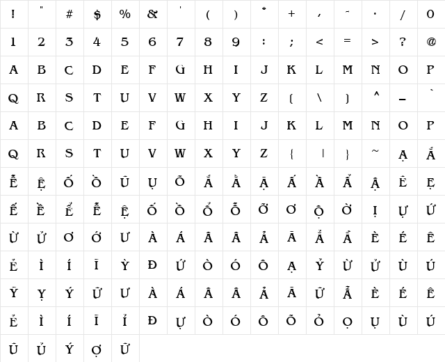 VI Van Tho Hoa Regular  glyph index