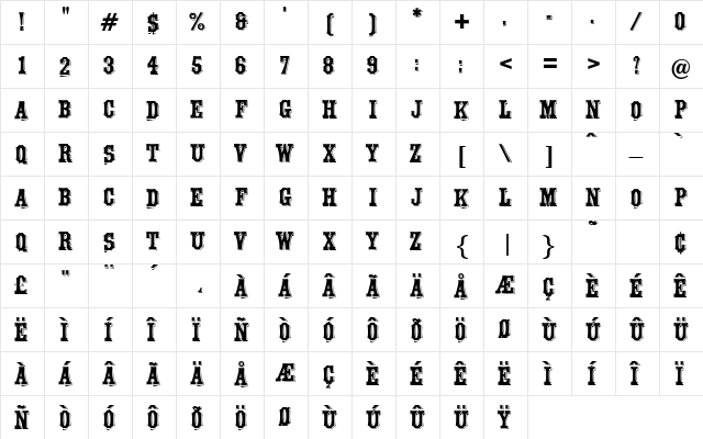Montague Regular  glyph index