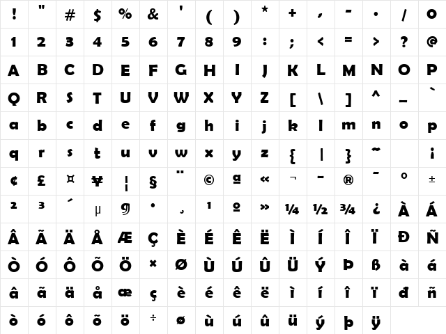 Berlin Sans FB Demi Bold  glyph index