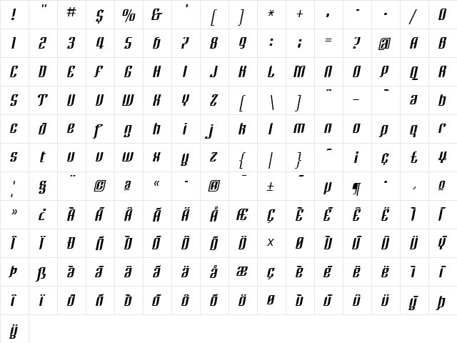 LTRezident Three Regular  glyph index