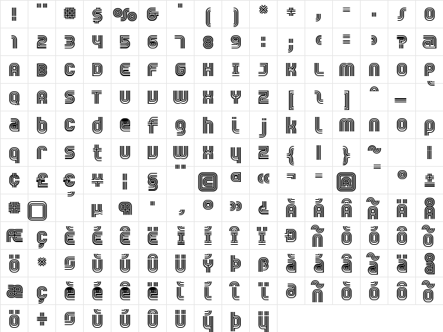 Trisect Bold  glyph index