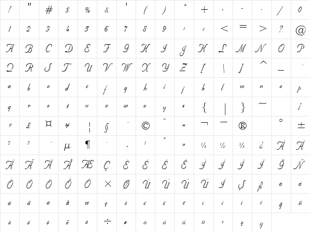 00505 Regular  glyph index