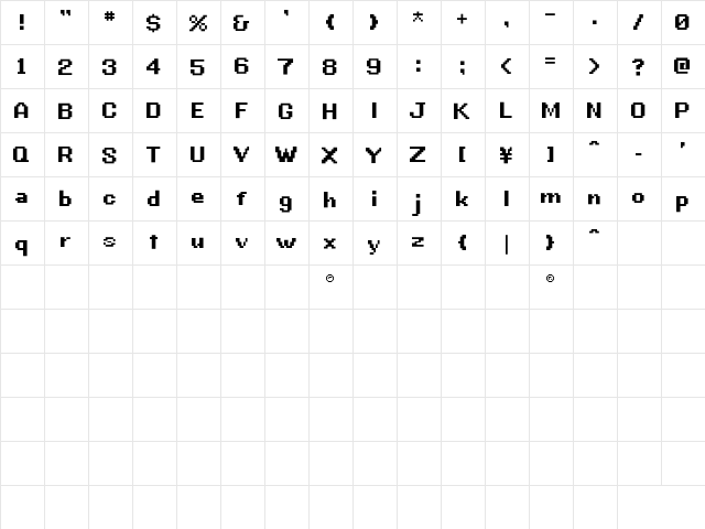 G.B.BOOT Regular  glyph index