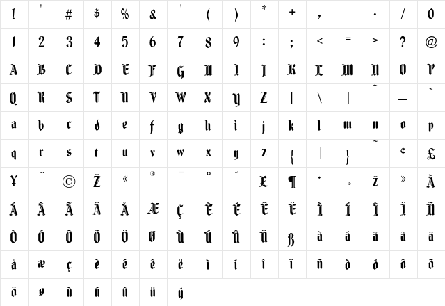 Fenwick Regular  glyph index