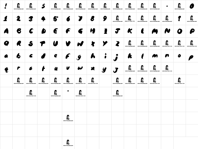 Black Brush Regular  glyph index