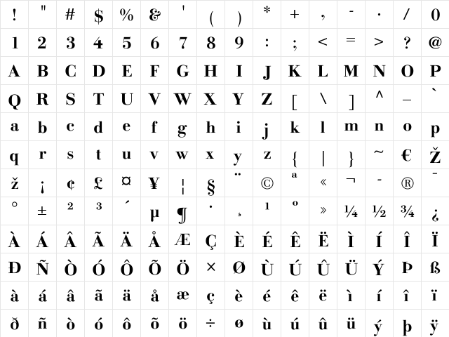 LTGianotten Light Bold  glyph index