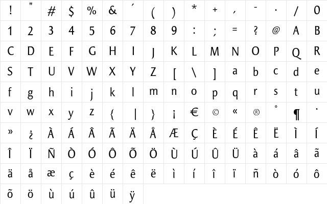 CarrefourCond Medium  glyph index