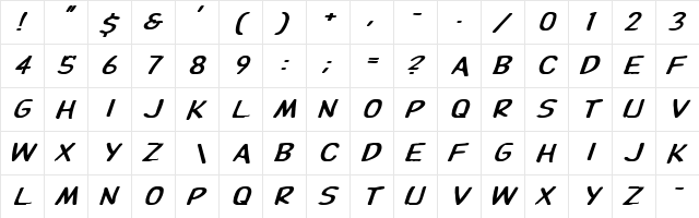 Pester 8 Bold Italic  glyph index