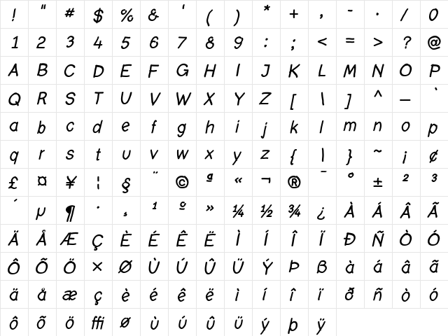Layout Medium Italic  glyph index