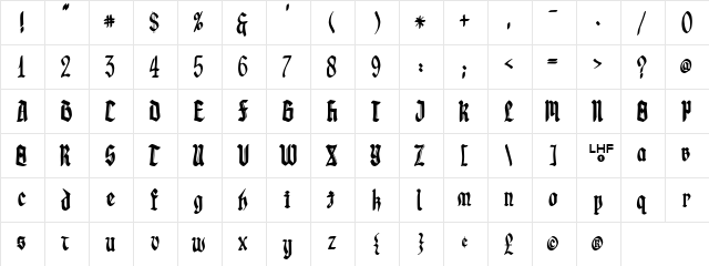 LHF Gotheau Regular  glyph index