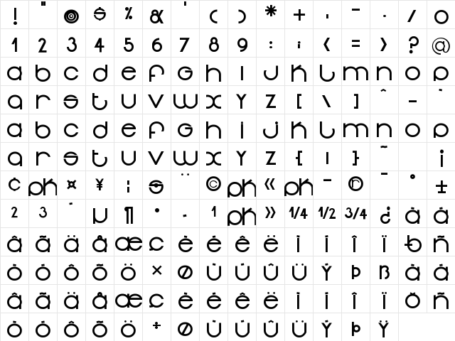 vip?rine Regular  glyph index