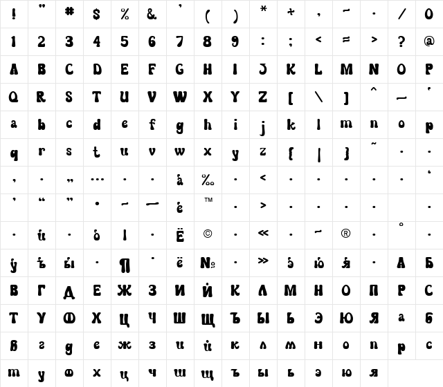 FreeStyleCyr Bold  glyph index