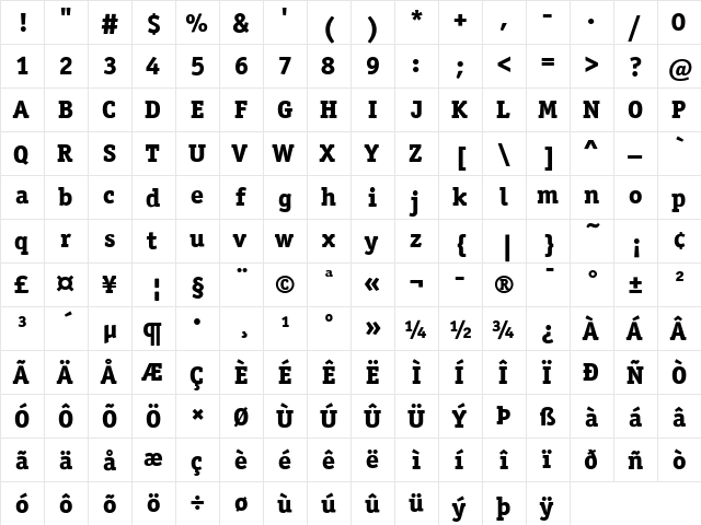 OfficinaSerITCMedium Bold  glyph index