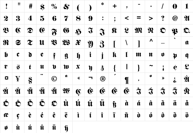 Fellowmaiden Regular  glyph index