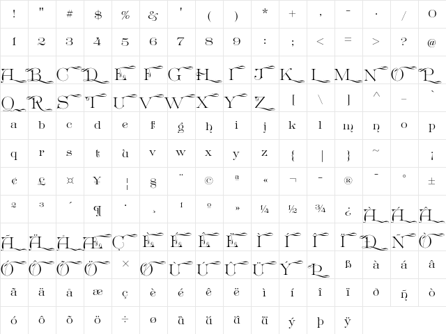 Great Victorian Swashed Regular  glyph index