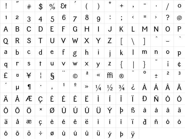 EquipoizeSans Regular  glyph index