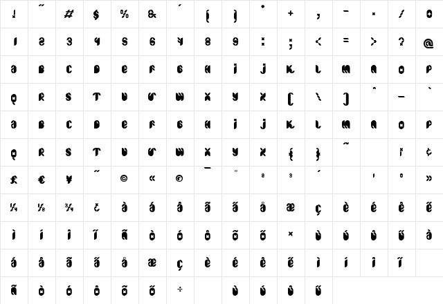 TWentyONe Regular  glyph index