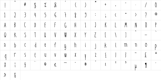BPtall Regular  glyph index