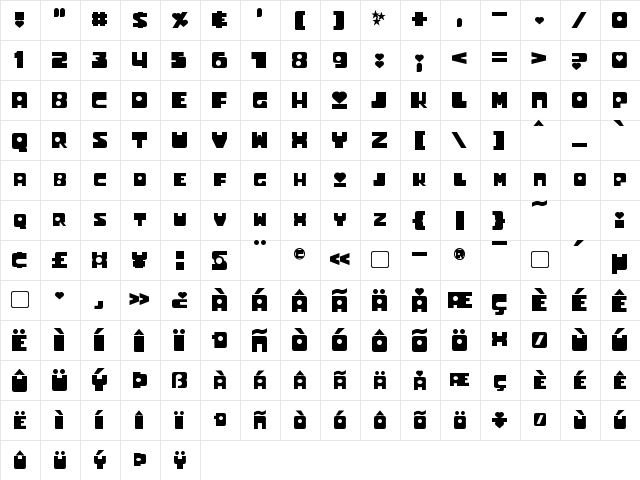 Utonium Bold  glyph index