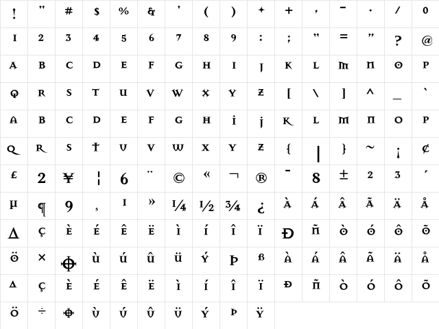 MasonSuper Bold  glyph index