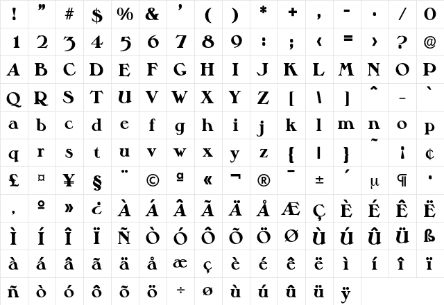 Melbourne-Bold Regular  glyph index