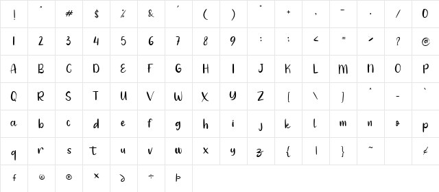 Angola Beach Regular  glyph index
