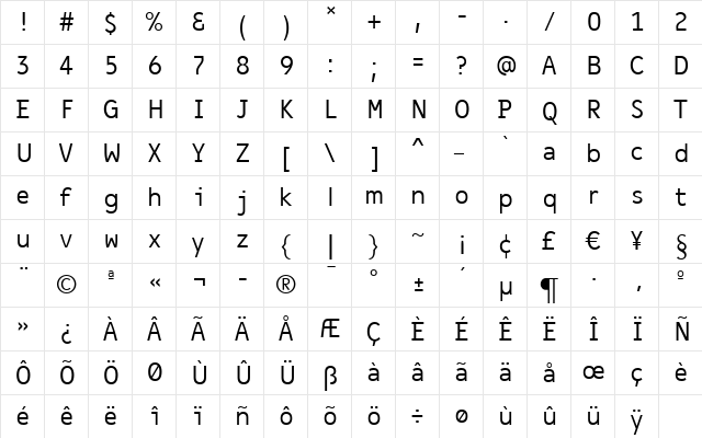 Message-Regular Regular  glyph index