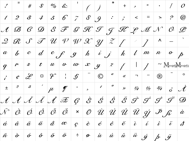 MC Impress Bold  glyph index