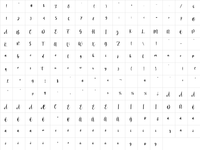 JessicaMariolline Regular  glyph index