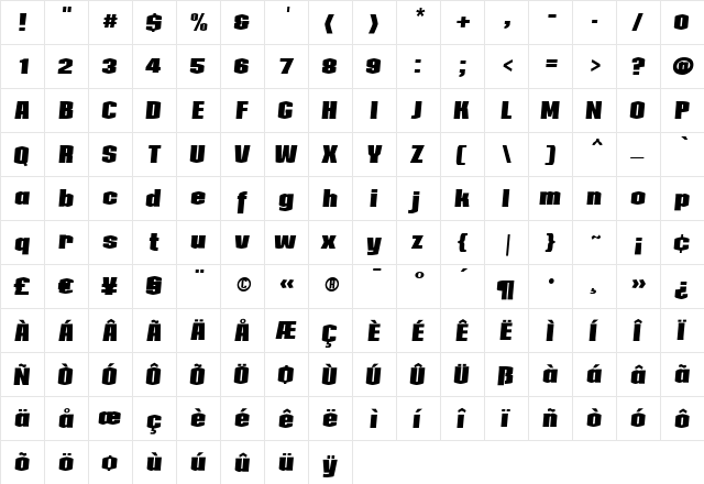 Collos Black Italic  glyph index