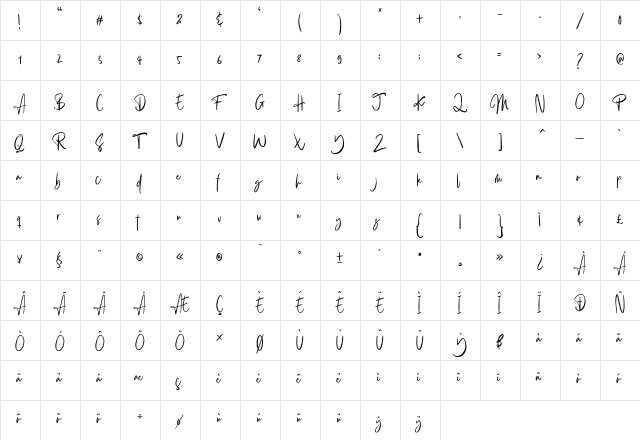 Bankstory Regular  glyph index