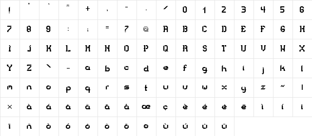 bad bold college Regular  glyph index