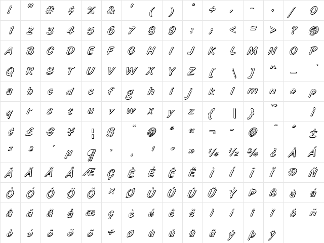 Hidalgo Regular  glyph index