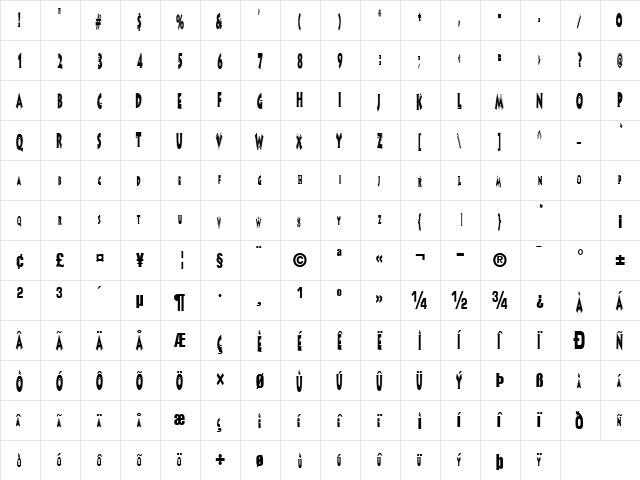 Artist Regular  glyph index