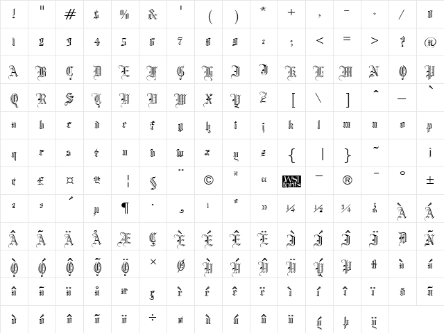 Manuscript Open Regular  glyph index