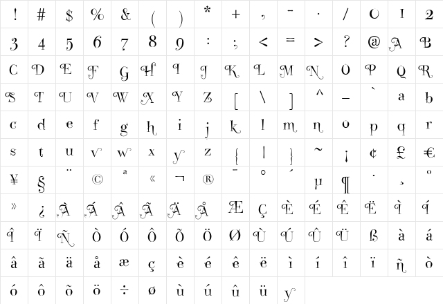 Take Five Plain Swashes Regular  glyph index