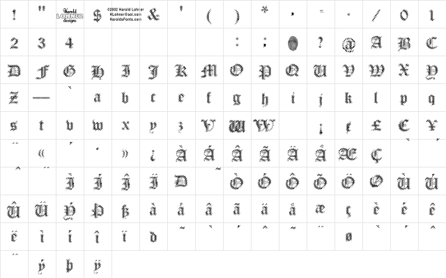 Palimpsest DEMO  glyph index