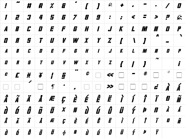 Volkoff Italic  glyph index